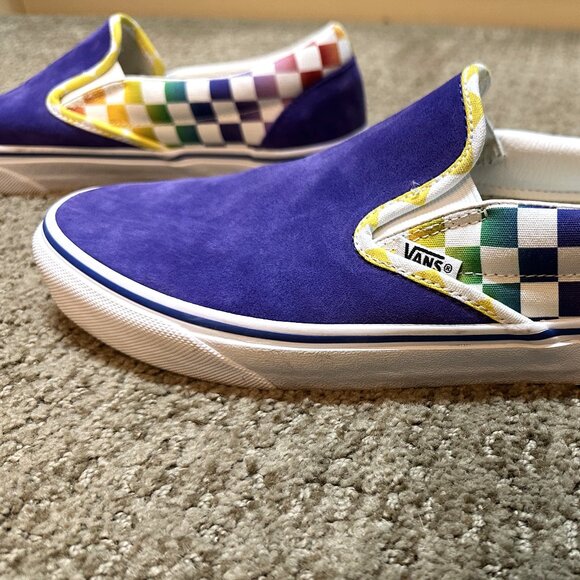 Vans - Purple Suede and Multi-Colored Checkerboard Slip On - Men's Size 11 - Picture 5 of 11